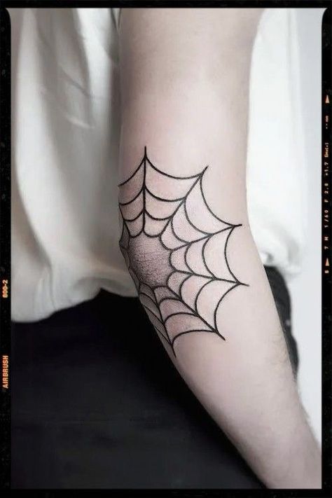 Spiderweb Arm Tattoo, Spider Web Elbow Tattoos For Women, Knee Spider Tattoo, Spider Net Tattoo Elbow, Traditional Spider Web Tattoo Elbow, Spiderweb Tattoo On Shoulder, Spider Tattoo Elbow, Spider Webbing Tattoo, Spooky Elbow Tattoo