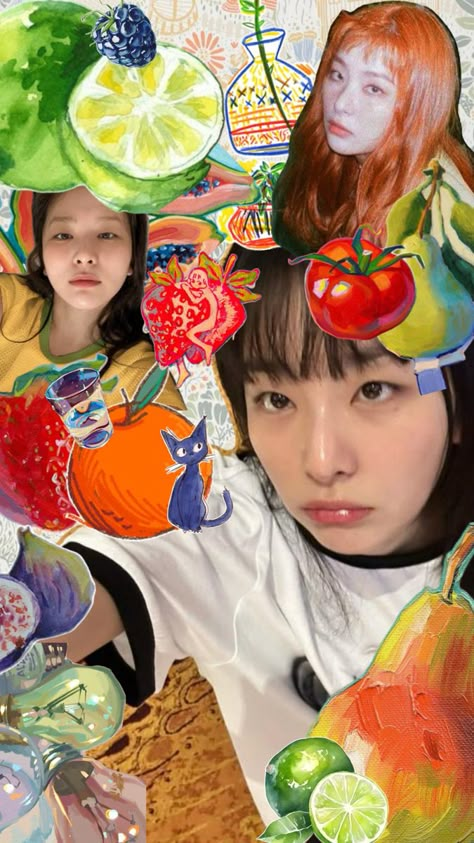 #seulgi #kangseulgi #redvelvet #rv #kpop #music #concert #collage #art #fruit #summer #outfit Concert Collage, Seulgi Wallpaper, We The Kings, Art Fruit, Fruit Summer, Ootd Aesthetic, Velvet Wallpaper, Kpop Music, Wallpaper Collage