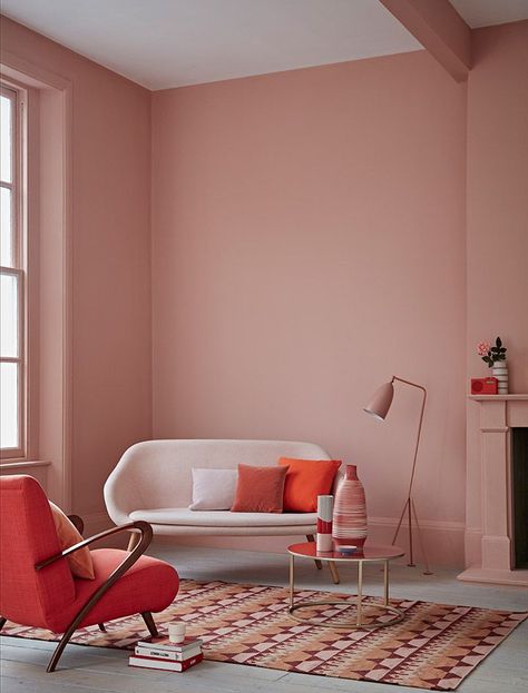 Pink Painted Walls, Murs Roses, Crown Paints, Pink Paint Colors, Regal Design, Pink Living Room, Decoration Originale, Pink Interior, Pink Room