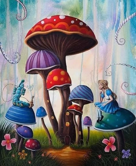 Alice In Wonderland Mushroom, Alice In Wonderland Crafts, Alice In Wonderland Decorations, Alice In Wonderland Artwork, Alice In Wonderland Drawings, Alice In Wonderland Illustrations, Wonderland Artwork, Alice In Wonderland Aesthetic, Punk Disney