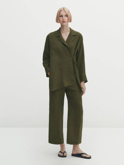 Massimo Dutti Summer 2023 Review: The Best-Quality Items | Who What Wear UK Massimo Dutti Outfit, 2023 Review, Kimono Blazer, Linen Wrap Skirt, Green Kimono, Linen Kimono, Massimo Dutti Women, Orange Blazer, Neutral Outfit