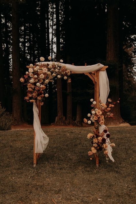 Autumnal Boho Wedding, Wedding Arbor Rustic Fall Ceremony Arch, November Wedding Backdrop, Fall Wedding Circle Arch Flowers, October Wedding Backdrop, Rustic Boho Wedding Ceremony, Boho Wedding Arbor Flowers, Fall Flower Arch Wedding, Fall Forest Wedding Ceremony