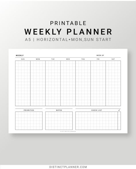 Undated Weekly Planner Printable A5, Horizontal Weekly Inserts, Minimalist Weekly Journal, Sun Mo... planneressentialsbundledownloadplanner #plannerpdf #freebloggingplanner. Horizontal Weekly Planner Layout, Weekly Planner Pdf Free, Photographer Planner, Create A Digital Planner, Planner Template Canva, Weekly Planner Ideas, Horizontal Weekly Planner, Weekly Planner Pdf, Minimalist Weekly Planner