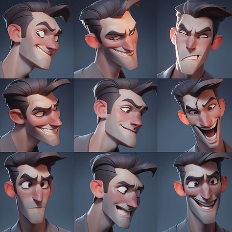 ArtStation - AI-20230418_04 Stylized male expresions 3d Karakter, Drawing Face Expressions, Portraits Art, Character Model Sheet, Graffiti Characters, Face Characters, Drawing Expressions, Cartoon Faces, Face Expressions