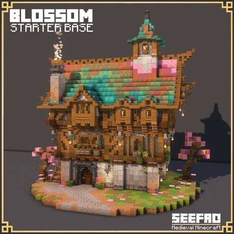 SeeFro (@seefro.live) • Instagram photos and videos Colourful Minecraft House, Magical Minecraft Builds, Cherry Blossom Minecraft, Fantasy Minecraft, Minecraft Starter House, Minecraft Kingdom, Minecraft Houses Survival, Minecraft Mansion, Minecraft Theme