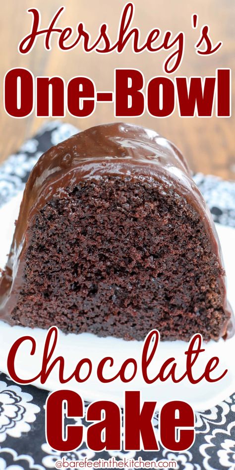 Hersheys Chocolate Cake Recipe, One Bowl Chocolate Cake Recipe, Bunt Cake Recipe, Hershey Chocolate Cakes, Hershey Recipes, Easy Bundt Cake, Chocolate Bundt, Chocolate Pound Cake, Homemade Chocolate Cake