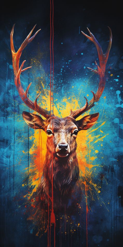 Deer Aesthetics, Dear Painting, Popular Art Paintings, Animal Light, Dear Art, Colorful Animal Paintings, Buddha Painting Canvas, Abstract Art Images, Colorful Graffiti