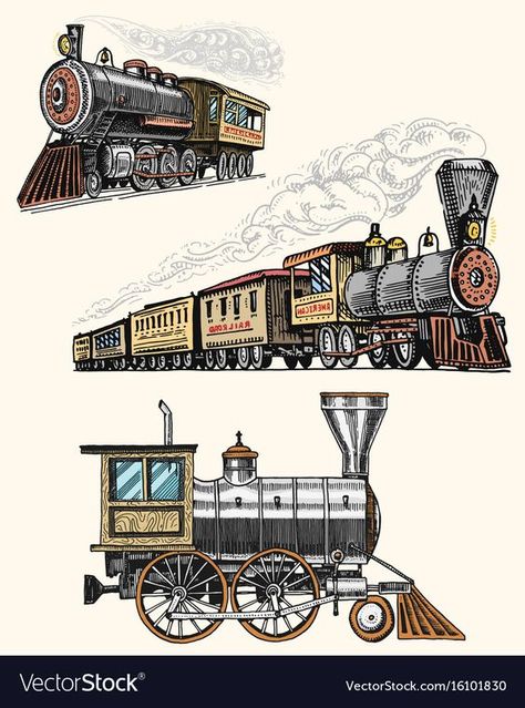 Vintage Train Drawing, Steam Engine Trains Drawings, Old Locomotive, Vintage Train Illustration, Steam Train Drawing, Locomotive Illustration, Train Drawings, Train Sketch, Train Artwork