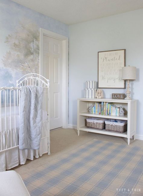 Susan Harter, Prince Design, Nature Themed Nursery, Blue And White Decor, Whimsical Nature, Bed Platform, Baby Sleep Problems, Design Blogs, Blue Nursery