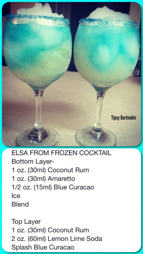 Elsa from Frozen Cocktail Blue Frozen Alcoholic Drinks, Frozen Cocktail Recipes Alcohol, Elsa Drink, Frozen Blue Cocktail, Elsa Cocktail, Frozen Inspired Cocktails, Mixed Drinks Alcohol Recipes, Frozen Mixed Drinks, Lemonade Punch Recipe