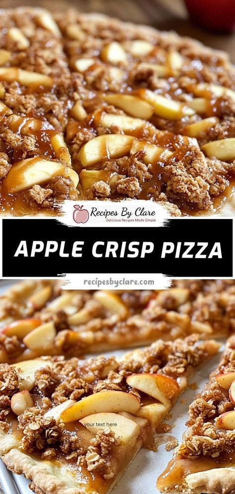 Transform your dessert game with this Apple Crisp Pizza. This unique treat combines the flavors of a classic apple crisp with the fun of a pizza, featuring a buttery oat topping and a drizzle of sweet glaze over tender baked apples. Key Ingredients: 1/2 cup old-fashioned oats 1/4 cup brown sugar 1/4 cup cold butter, cubed 1/4 tsp ground cinnamon Apple Cinnamon Dessert Pizza, Apple Pizza Recipe, Apple Pizza Dessert Easy, Pizza With Apples, Apple Cinnamon Pizza, Recipes Using Honey Crisp Apples, Apple Fruit Pizza, Apple Pizza Dessert, Granny Smith Apples Recipes