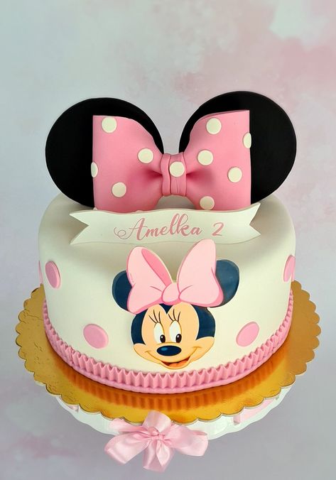 Minnie Mouse Template, One Year Birthday Cake, Creative Baby Announcements, Minnie Mouse Birthday Theme, Mickey And Minnie Cake, Minnie Mouse Birthday Cakes, Buttercream Decorating, Daisy Cakes, Sleepover Birthday Parties