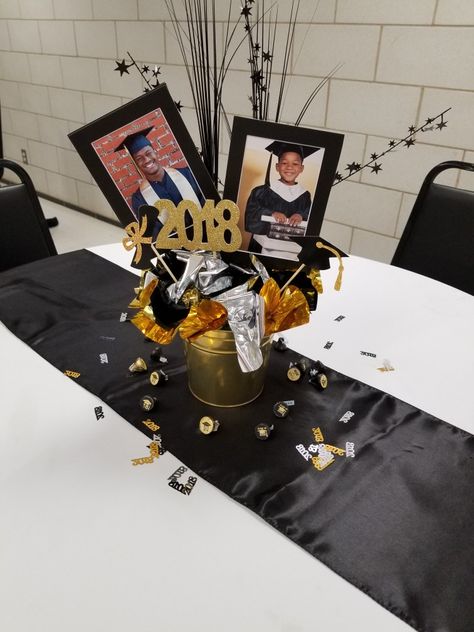 Grad Party Picture Centerpieces, Men Graduation Party Decor, Boys Open House Ideas, Graduation Table Centerpieces With Pictures, Grad Party Table Centerpieces For Boys, Guy Graduation Centerpiece Ideas, Men’s Graduation Party, Graduation Picture Centerpieces, Masculine Graduation Centerpieces