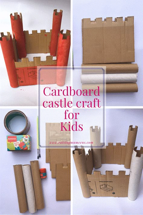 How to Make Cardboard Castles for Kids - Raising Mumeens Cardboard Castles, Castle Crafts, Cardboard Crafts Kids, Castle Project, Cardboard Castle, Cardboard Box Crafts, Paper Roll Crafts, Craft For Kids, Cardboard Crafts