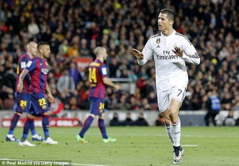 Cristiano Ronaldo silenced the Barcelona crowd after equalising for Real Madrid in the first half. #halamadrid Barcelona Vs Real Madrid, Cristiano Ronaldo Real Madrid, Goal Celebration, Ronaldo Real Madrid, Real Madrid Players, Bbc Sport, Camp Nou, كريست�يانو رونالدو, Football Soccer