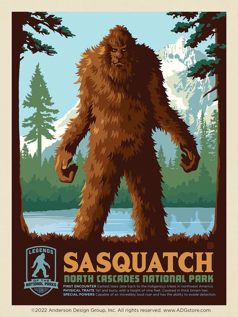 Myths and Legends: New National Park Poster Art! - Anderson Design Group 300 Pieces Jigsaw Puzzle, Myths & Monsters, Cascade National Park, Anderson Design Group, North Cascades National Park, National Park Posters, Nature Wildlife, Mythological Creatures, Vintage Poster Art