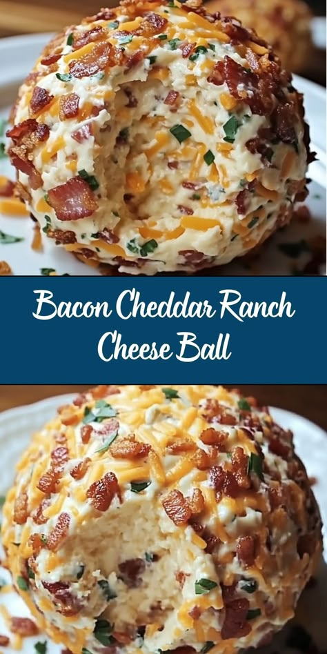 This bacon cheddar ranch cheese ball is a crowd-pleasing appetizer that’s creamy, cheesy, and packed with bold flavors. Loaded with crispy bacon, sharp cheddar, and a touch of ranch seasoning, it’s perfect for holiday gatherings, parties, or game day spreads. Bacon Cheddar Ranch Cheese Ball Recipes, Bacon Cream Cheese Balls Recipe, Ranch Bacon Cheese Ball, Cheddar Bacon Ranch Cheese Ball, Bacon Cheddar Ranch Cheese Ball, Bacon Cheddar Ranch Cheeseball, Cheeseball Dip Recipes, Bacon Cheese Ball Recipes, What To Make With Cheese