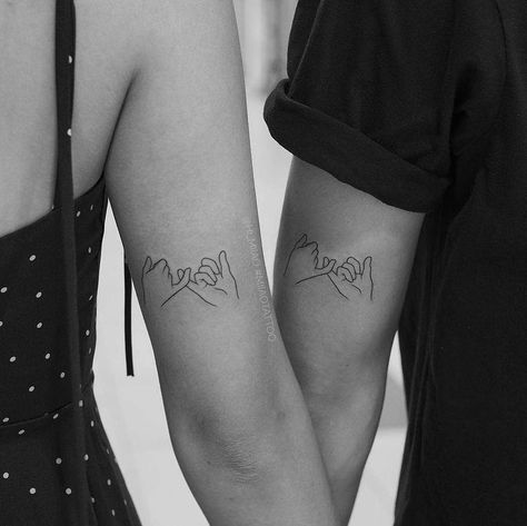 One Line Pinky Promise Tattoo, Matching Tattoos Couples Pinky Promise, Pinky Promise Best Friend Tattoos, Promise Tattoo Best Friend, Couples Pinky Promise Tattoo, Where You Lead Tattoo, Punky Promise Tattoo, Pinky Promise Tattoo Matching, Promise Couple Tattoos