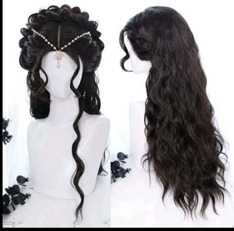 Gothic Bridal Hairstyles, Long Hairstyles Fancy, Intricate Black Hairstyles, Fancy Black Hairstyles, Classy Black Hairstyles, Long Wavy Wedding Hair, Hair Band Wig, Long Wavy Curly Hair, Royal Hairstyles