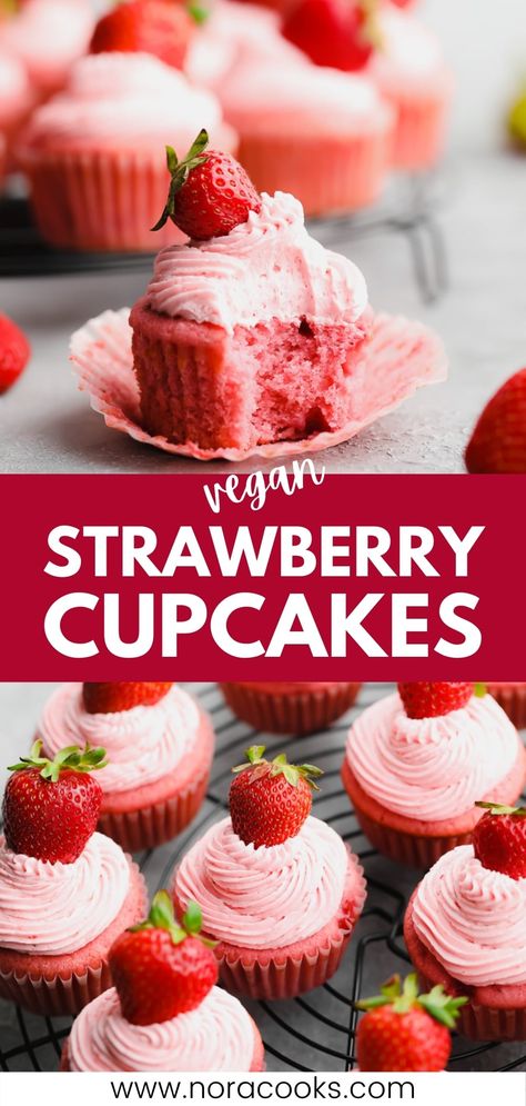 Strawberry Recipes Vegan, Vegan Strawberry Cupcakes, Strawberry Galette, Vegan Cupcake Recipes, Vegan Cupcake, Strawberry Cupcake Recipes, Vegan Baking Recipes, Bathroom Tips, Vegan Cupcakes