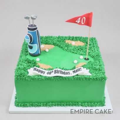 Golf Course with Piped Grass - Empire Cake Golf Cakes For Men Birthdays, Golf Grooms Cake, Golf Course Cake, Cupcake Pics, 40th Birthday Cakes For Men, Golf Themed Cakes, Square Birthday Cake, Camo Birthday Party, Soccer Birthday Cakes