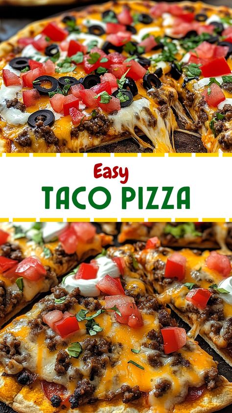 Easy Taco Pizza Veggie Pizza With Pizza Crust, Sheet Pan Taco Pizza, Taco Pizza With Crescent Rolls, Taco Pizza With Pizza Crust, Taco Pizza Sauce, Taco Flatbread, Classic Tacos, Leftover Taco Meat Recipes, Homemade Taco Pizza