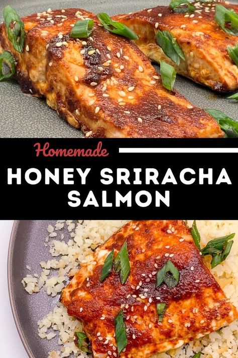 sweet and spicy Honey Sriracha Salmon in a plate Siracha Salmon, Honey Sriracha Salmon, Sriracha Salmon, Spicy Seafood Recipes, Spicy Seafood, Salmon Glaze Recipes, Honey Salmon, Rasa Malaysia, Easy Salmon Recipes