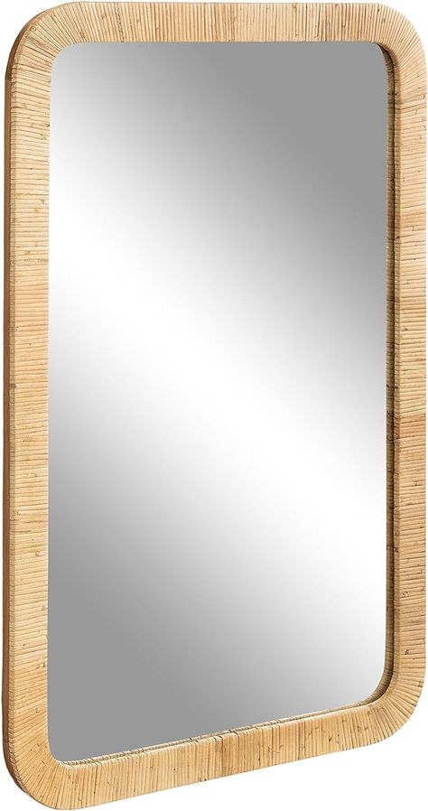 Amazon.com: Kate and Laurel Rahfy Boho Rectangle Rattan Wall Mirror, 24 x 36, Natural Wood, Decorative Rounded Rectangular Mirror with Authentic Rattan Frame for Bathroom Vanity Mirror : Home & Kitchen Rattan Bathroom Mirror, Rattan Mirror Bathroom, Rattan Wall Mirror, Cottage Bath, Rattan Wall, Rattan Mirror, Carolina Beach, Rectangle Mirror, Rectangular Mirror