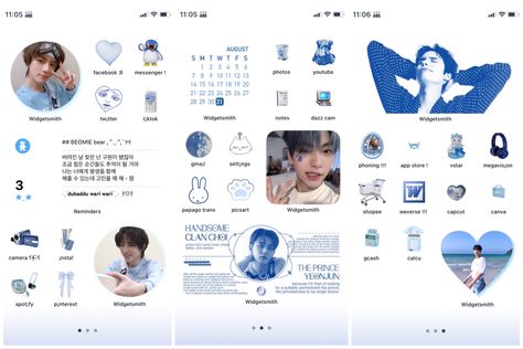 txt homescreen layout Blue Ipad Aesthetic Homescreen, Cute Blue Homescreen, Home Screen Blue Aesthetic, Txt Ios Layout, Txt Iphone Layout, Blue Aesthetic Layout, Txt Homescreen Layout, Blue Homescreen Ideas, Txt Phone Layout