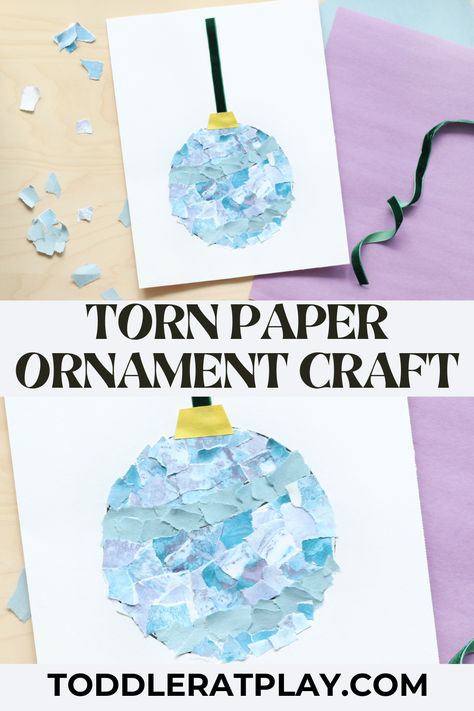 This Torn Paper Ornament Craft is the perfect craft for Christmas! It’s easy enough for toddlers to do, doesn’t require many craft supplies and looks super festive! #ornamentcraft #kidscrafts #wintercrafts #christmascraftsfor kids #christmascrafts #tornpaperornamentcraft Toddler Christmas Crafts With Construction Paper, Ornaments Crafts For Preschool, Tree Ornament Crafts For Kids, Ornament Crafts Toddlers, Easy Diy Ornaments Christmas Kid, Christmas Art Work For Toddlers, Ornament Projects For Kids, Christmas Crafts For 4th Grade, Easy Ornaments For Toddlers To Make