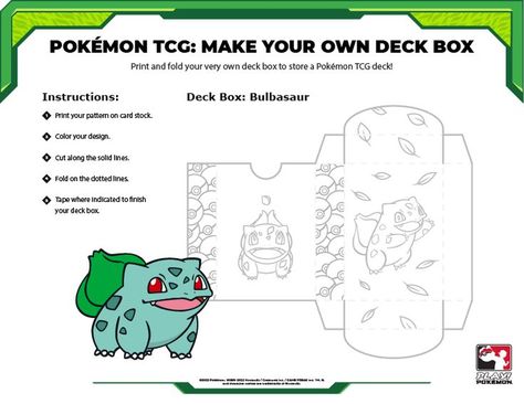 Print, cut-out and color your very own deck box! Pokemon Crafts, Pokemon Lugia, Ballet Dancing, Pokemon Craft, Solid Line, Play Pokemon, Pokemon Stuff, Deck Box, Card Deck