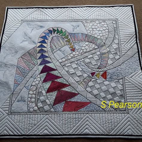 Zentangle Quilting Patterns, Quilting With Colored Thread, Modern Quilting Designs, Machine Quilting Ideas, Flying Geese Quilt, Free Motion Quilting Patterns, Machine Quilting Patterns, Whole Cloth Quilts, Abstract Quilt