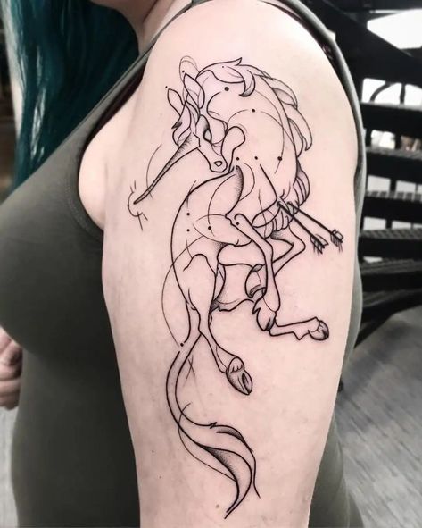 Feb 24, 2020 - This Pin was discovered by Rose Meire. Discover (and save!) your own Pins on Pinterest Horse Tattoo Aesthetic, The Last Unicorn Tattoo, Last Unicorn Tattoo, Tattoo Unicorn, My Little Pony Tattoo, Swag Tattoo, Unicorn Tattoo Designs, Big Tattoos, Icarus Tattoo