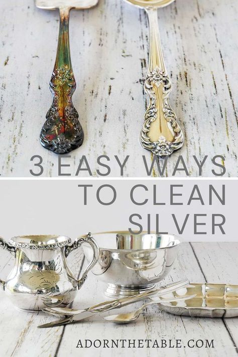 How To Clean Tarnished Silver, Remove Tarnish From Silver, Clean Tarnished Silver, Silver Cleaning Hacks, Silver Cleaning, How To Polish Sterling Silver Jewelry, How To Clean Silver Remove Tarnish, How To Clean Tarnished Silverware, How To Clean Sterling Silver