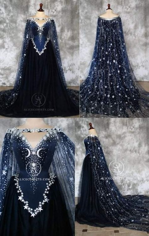 Fantasy Dress With Cape, Celestial Dress Prom, Space Wedding Dress, Celestial Ball Gown, Celestial Corset, Fantasy Capes, Dresses With Capes, Celestial Gown, Fantasy Cape