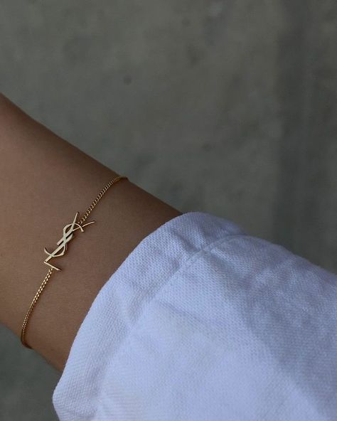 Ysl Bracelet, Ysl Jewelry, Gold Bracelets Stacked, Luxe Jewelry, Letter Bracelet, Classy Jewelry, Jewelry Essentials, Stacked Jewelry, Jewelry Lookbook