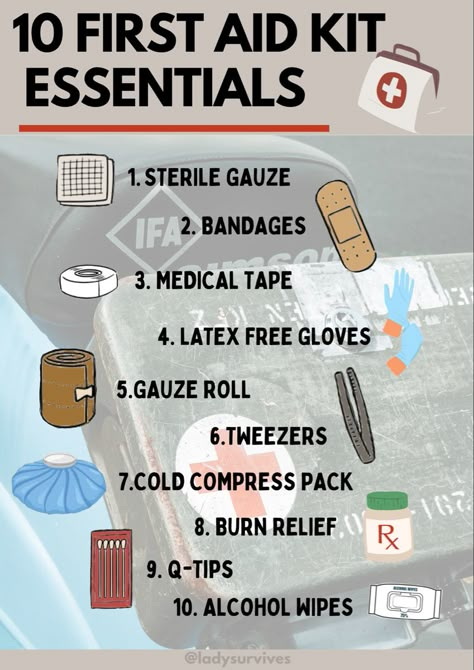 10 First Aid Kit Essentials | Emergency Preparedness | Survival Tips | Safety Facts | Hiking Guide Health First Aid Emergency Kit Travel First Aid Kit Essentials, Advanced First Aid Kit, Diy Emergency Kit For Home, Portable First Aid Kit, Hiking Emergency Kit, Classroom First Aid Kit, Basic First Aid Kit Checklist, First Aid Aesthetic, First Aid Kit Aesthetic