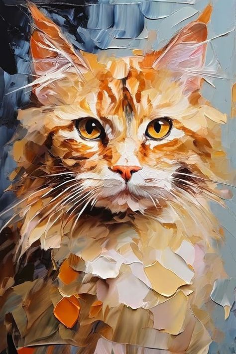 Cat Painting Wallpaper, Orange Cat Painting, Cat Painting Acrylic, Acrylic Painting Cat, Cat Acrylic Painting, Animal Art Painting, Dog Illustration Art, Cat Oil Painting, Animal Paintings Acrylic