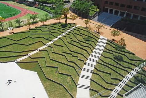 University Landscape, Terraced Landscaping, Landscape Stairs, Landform, Urban Landscape Design, Areas Verdes, Urban Park, Landscape Architecture Design, Landscape Plans