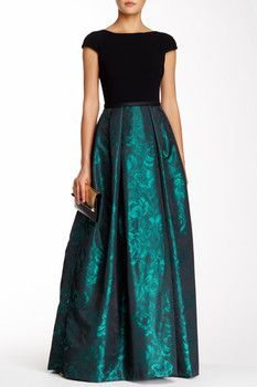 Theia Rose Print A-Line Gown Emerald Green Formal Dress, Theia Dresses, Green Formal Dresses, Taffeta Skirt, Crepe Top, Dressy Dresses, A Line Gown, Gorgeous Gowns, Rose Print