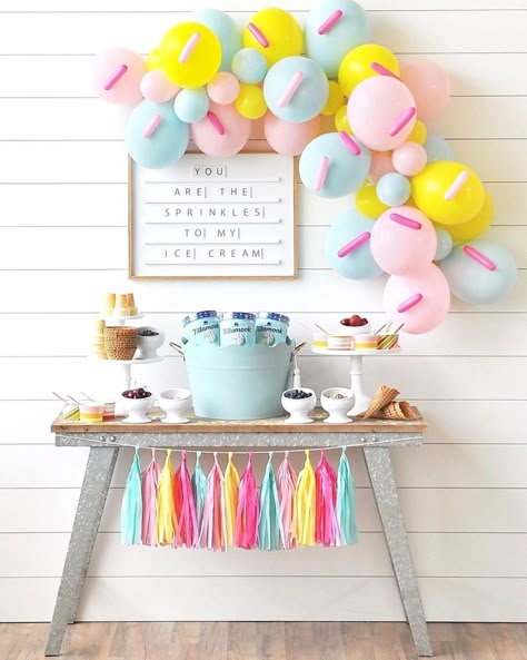 I’ve Cream Balloon Garland, Sprinkle Party Balloons, Sprinkles Theme Party, Its Sweet To Be Three Birthday, Sprinkle 3rd Birthday Party, Ice Cream Birthday Party Theme Cake, Two Scoops Are Better Than One Twins Birthday, 2 Scoops Are Better Than 1 Birthday Party, Double Scoop Twin Birthday Party