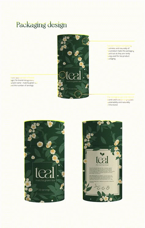 BRAND & PACKAGING design | Green tea :: Behance Sustainable Tea Packaging, Matcha Tea Packaging Design, Herbs Packaging Design, Green Tea Branding, Cute Tea Packaging, Dark Green Packaging, Tea Packaging Design Ideas, Herbal Product Packaging, Botanical Packaging Design