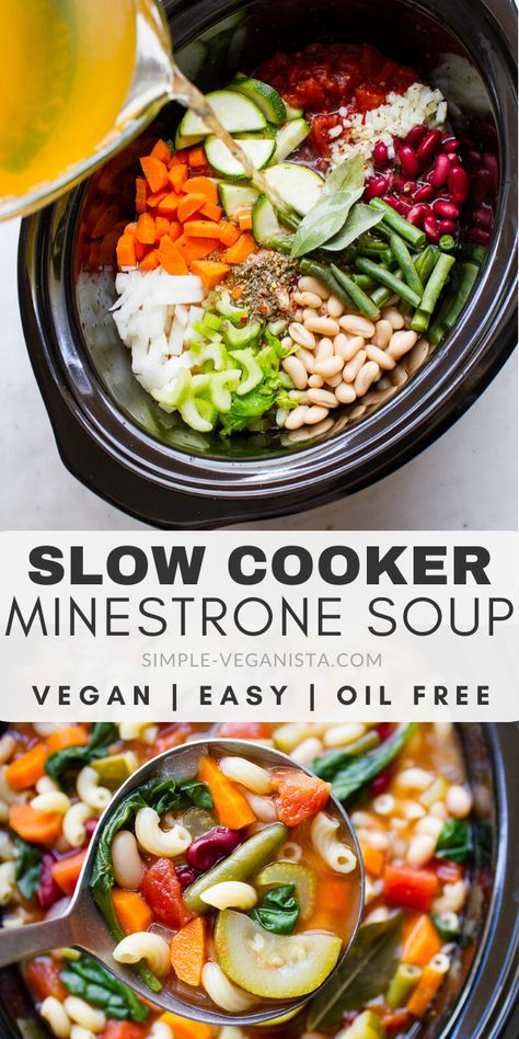 Low Cholesterol Meatless Meals, Healthy Soup No Meat, Low Calorie Slow Cooker Soup, Vegan Soup Slow Cooker Recipes, Vegan Soups And Stews Slow Cooker, Vegetable Minestrone Soup Slow Cooker, Easy Vegan Crockpot Soup, Healthy Soup Slow Cooker, Healthy Minestrone Soup Crockpot