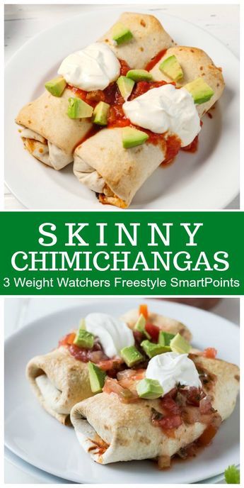 Skinny Chimichangas- baked, not fried! Recipe from RecipeGirl.com : #weightwatchers #SmartPoints #wwfreestyle Weight Watchers Chimichangas, New Ww Recipes 2023, Weight Watcher Burrito, Ww Easy Recipes Dinners, Ww Salty Snacks, State Of Slim Recipes, Skinnytaste Recipes Dinners Healthy, Ww Taquitos, Cheap Weight Watchers Meals