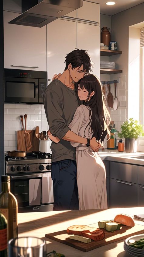 #anime #animecouple #couple #romantic #love #romance #kitchen #cutecouple Cuddle Illustration Couple, Cute Married Couples, Romantic Manga Art, Call Couple, Comics With Unexpected Endings, Throwback Photos, Couple Romantic, Lovers Pics, Love Wallpapers Romantic