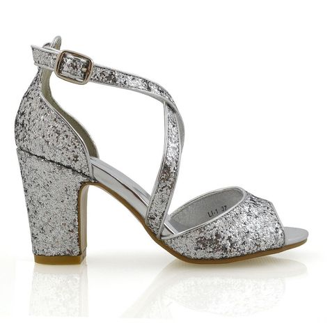 ESSEX GLAM Block Heel Shoes Glitter Strappy Party Sandals >>> Very kind of your presence to have dropped by to visit our photo. (This is an affiliate link) #womensheeledsandals Grey High Heels, Womens Strappy Sandals, Silver Sparkly Heels, Sparkly Sandals, Festival Shoes, Dressy Shoes, Sparkly Heels, Glitter Party, Glitter Shoes