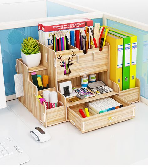 Pen Holder Nordic Lns Storage Box Creativity Office,desk Stationery Box Wooden Large Capacity Rack Wooden Book Box - Pen Holders - AliExpress School Tables, Desk Stationery, Pen Storage, Desk Organization Office, Wooden Books, Book Organization, Stationery Organization, Desktop Storage, Desk Organizer