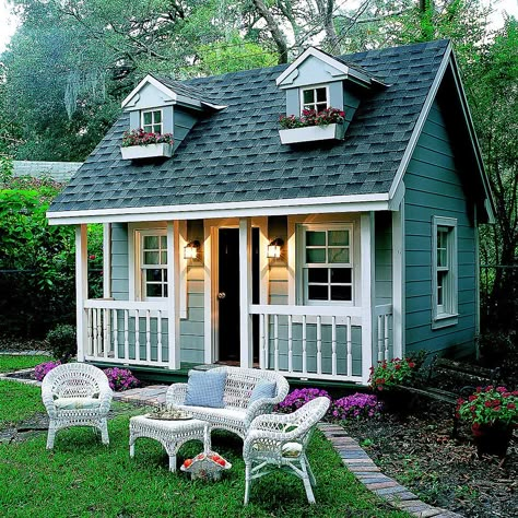 We're Obsessed with These Outdoor Playhouses Shed Playhouse, Backyard Fort, Garden Playhouse, Backyard Cottage, Backyard Area, Backyard Playhouse, Playhouse Outdoor, Casa Vintage, Backyard Sheds