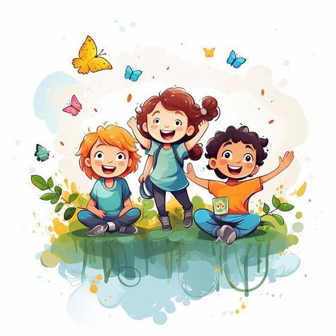 White Background Pictures, Childrens Day Illustration, World Children's Day, Wall Art Tutorial, Wall Street Art, Illustration Art Kids, School Wall Art, School Painting, Background Photos