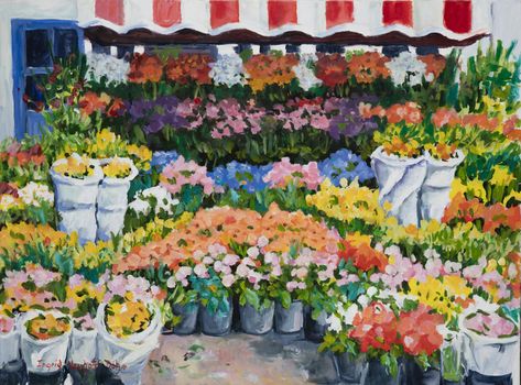 Watercolor Farmers Market, Flower Market Painting, Flower Market Drawing, Flower Shop Painting, Market Art, Story Cover, Flower Stand, Market Stalls, Ap Art